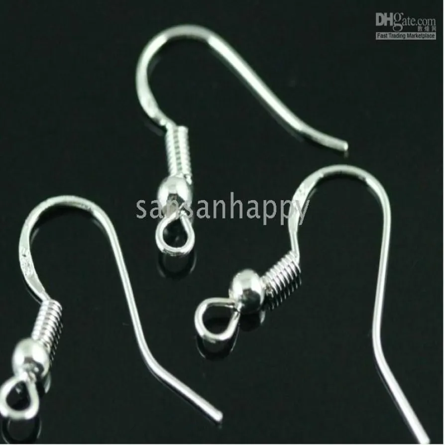 500PCS 925 Sterling Silver Earring Findings Fishwire Hooks Jewelry DIY 15mm fish Hook Fok Coil Ear Wire304a