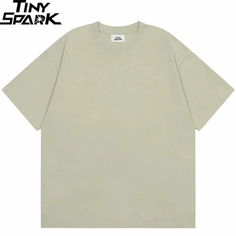 Summer Men Plain T-shirt Streetwear 100 Cotton T Shirt Solid Color Harajuku Casual Tshirt Loose Short Sleeve Tops Tee Black 240229