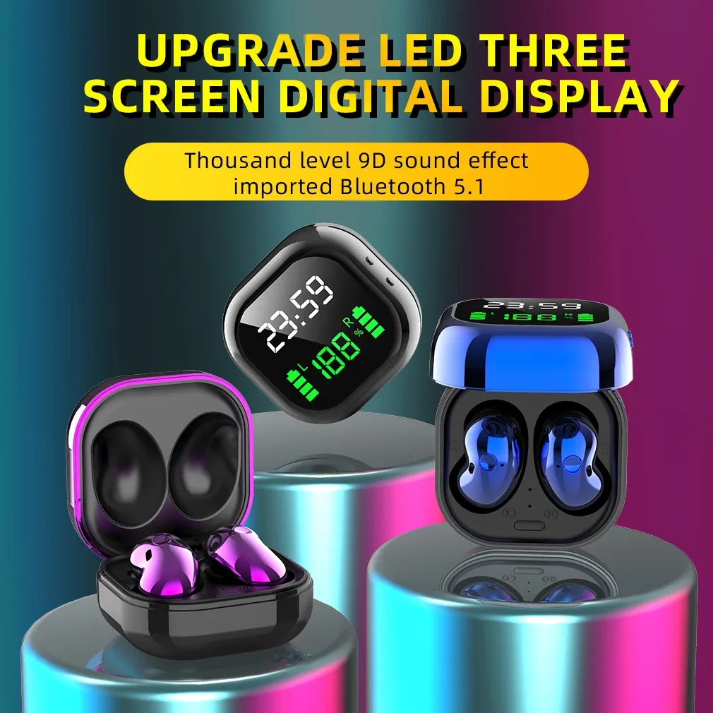 Słuchawki Nowe S6 Plus bezprzewodowe Bluetooth LED Kolor Ekran cyfrowy wyświetlacz cyfrowy TWS 5.1 Zestaw słuchawkowy Wodoodporny i redukcja szumów