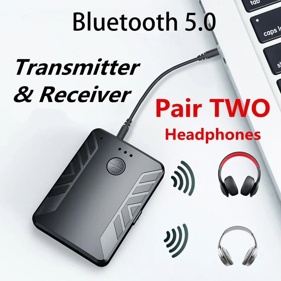 Altoparlanti Bluetooth 5.0 Ricevitore Trasmettitore 3.5mm AUX Stereo wireless Musica Audio Splitter Adattatore doppio ricevitore per PC Altoparlante TV per auto