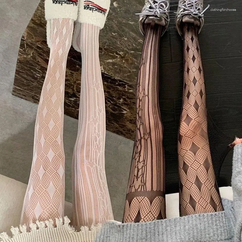 Calcetines de mujer Sexy Rejilla negra Pantimedias de diamantes Medias a rayas de encaje Leggings Medias de malla góticas de Lolita Medias de rejilla con patrón clásico