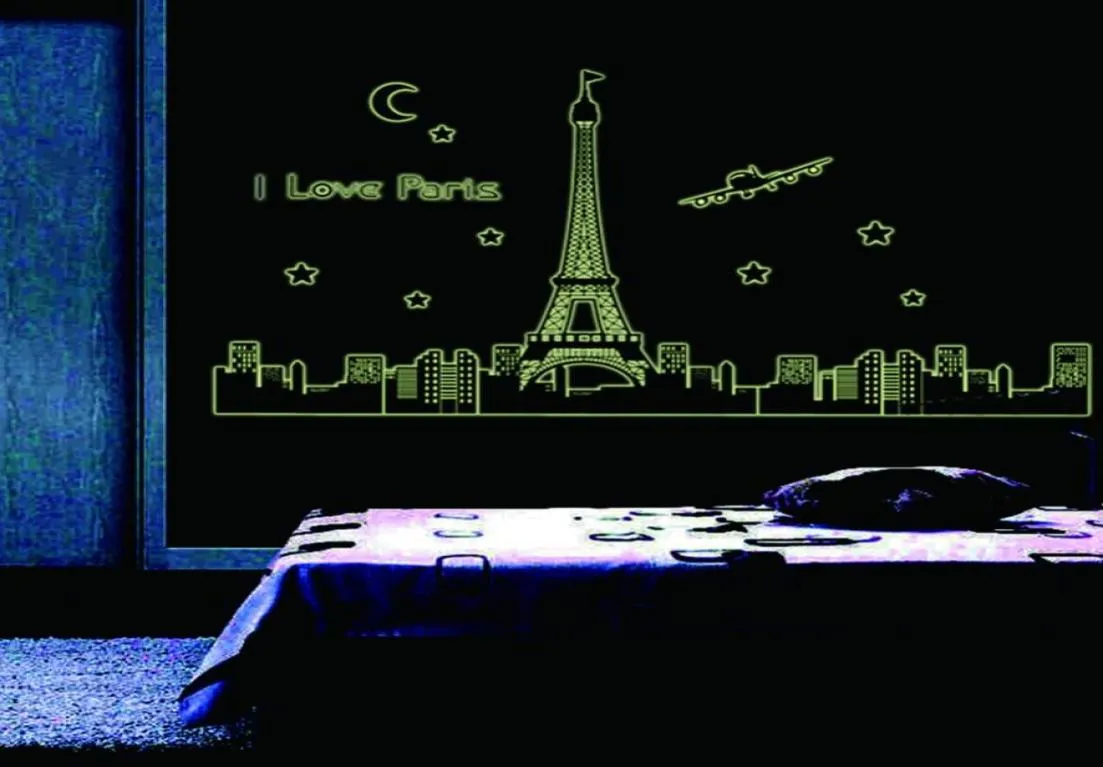 Paris Night Eiffel Tower Decoration Luminous Wall Statuse Home Living Room Sypialnia naklejki Świeci w ciemności 8194156