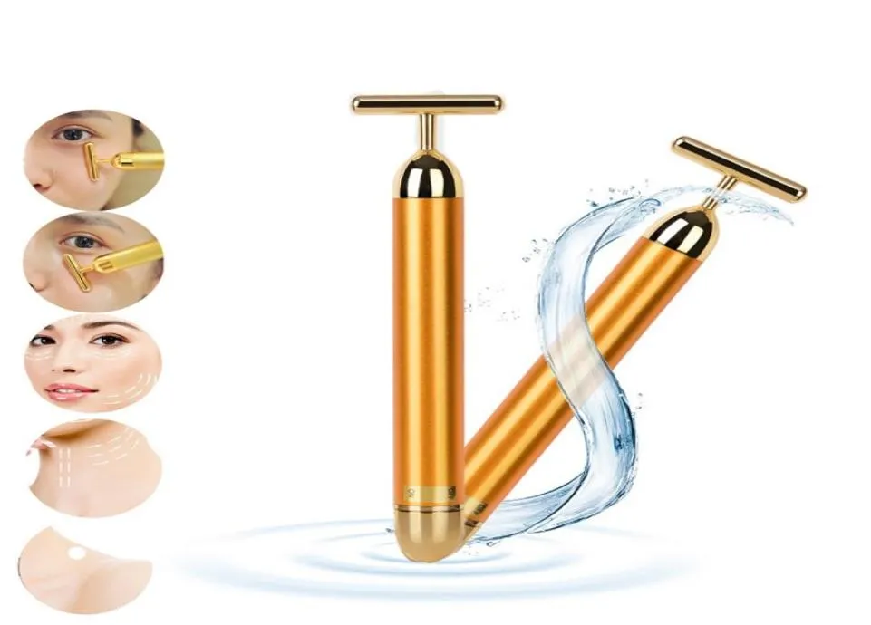 Strumento per la cura della pelle del viso di bellezza Pro viso dimagrante 24k Gold Lift Bar Vibrazione Massaggiatore facciale Barra vibrante energetica3976279