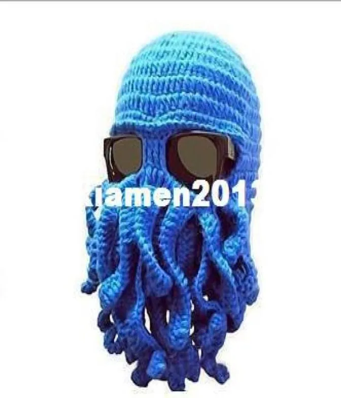 7 Farben Neu 2014 Neuheit Handgemachte Strickwolle Lustiger Bart Winter Octopus Hatscaps Häkelmützen Unisex Geschenk4670659