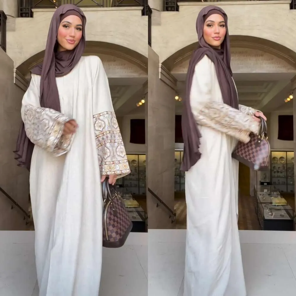 Robe ample rétro bohème imprimée pour femmes musulmanes du moyen-orient, manches bouffantes, nouvelle collection printemps 2024, FZ030475