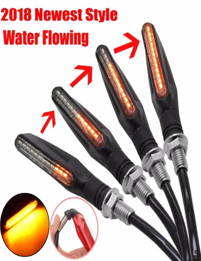 4PCSSet Flowing Universal Motorcycle Turn Signal Indicators 12L 12V Blinkers Flexibel Bendable Lamp Light Amber4741076