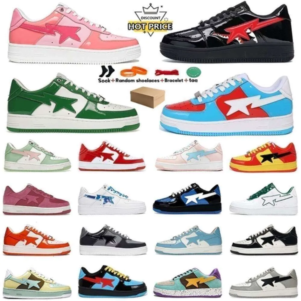 Panda Designer Casual Sta Sk8 Shoes for Men Women Low Tops Casual Shoes Shark Star Sk8 Patent Leather Black White Blue Outdoor Sneakers