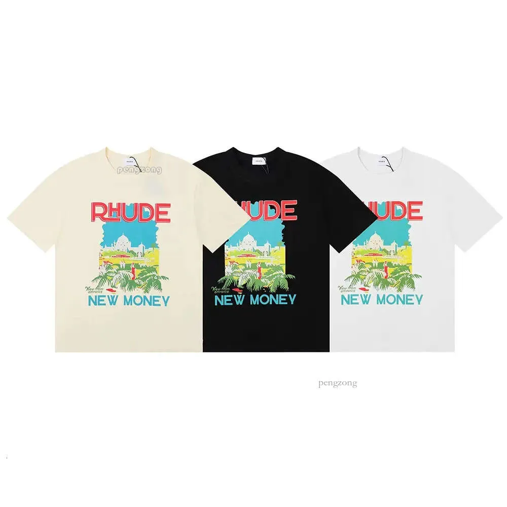 メンズTシャツTシャツRhude New Money Windowsill Tシャツランドスケーププリントハイストリートコットンと女性のゆるいショートスリーエレベーションTシャツトップ813