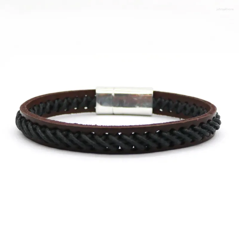 Bracelets à maillons en cuir pour hommes, bijoux à la mode, en alliage tressé avec boucle magnétique, rétro Simple, dragonne