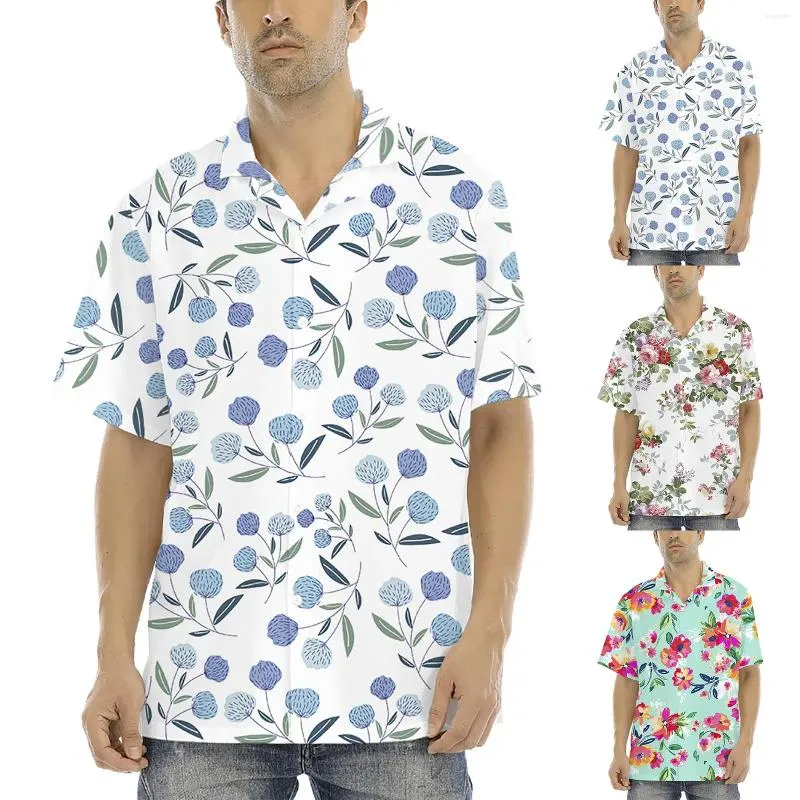 Herrspårsfall Anpassade logotypskjortor Ställer in kort ärm Casual Button Down Beach Flower Shirt och Camisas de Hombre Cardigan Bluses Vintage