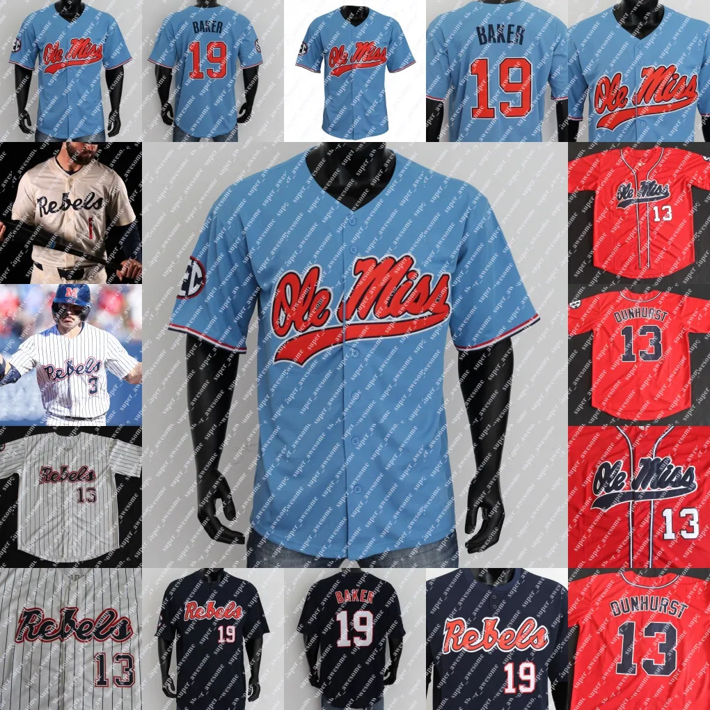 Ole Miss Rebels Baseball Jersey Jackson Ross Ethan Groff Andrew Fischer Luke Hill Wills Gunnar Dennis Ethan Lege Reagan Burford Jacob Gonzalez Lance Lynn