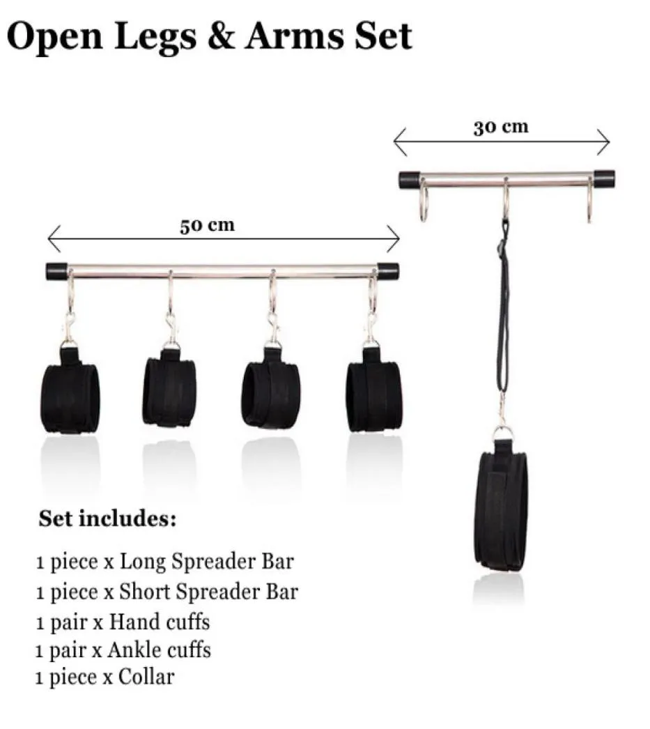 Open Benen Armen Dubbele Spreader Bar Handboeien Set Fetish Bondage Hoofdsteunen Sex Handboeien met Kraag Speeltjes voor koppels3257390