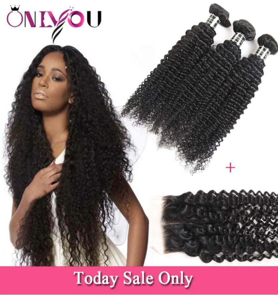 9A Mongolian Kinky Curly Deep Wave Water Straight Body Wave Virgin Hair 3 Bundles With 1 Lace Closure Unprocessed Brazilian Peruvi8399533