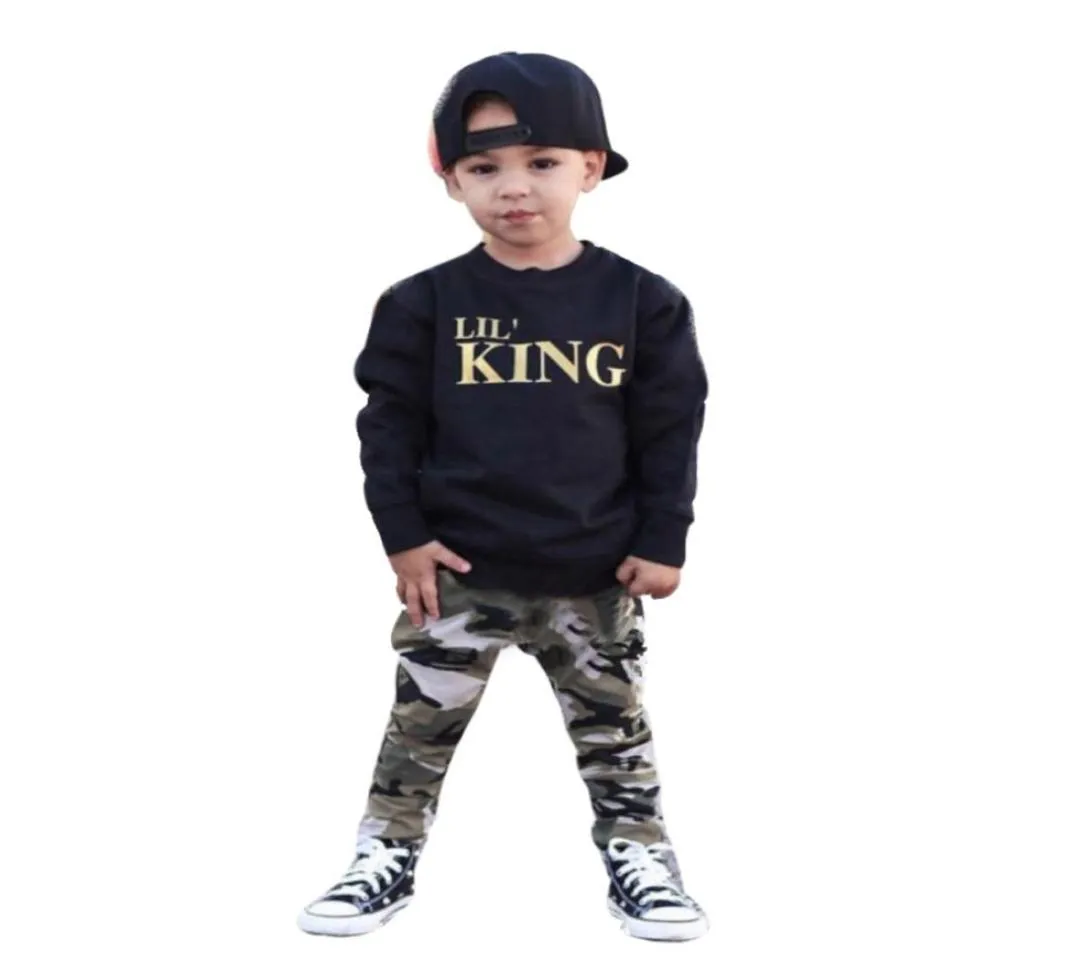 Top Kleinkind Kinder Baby Jungen Kleidung einzigartige Brief T-Shirt TopsCamouflage Hosen Outfits Kleidung Set Roupas Infantis Menina9634892