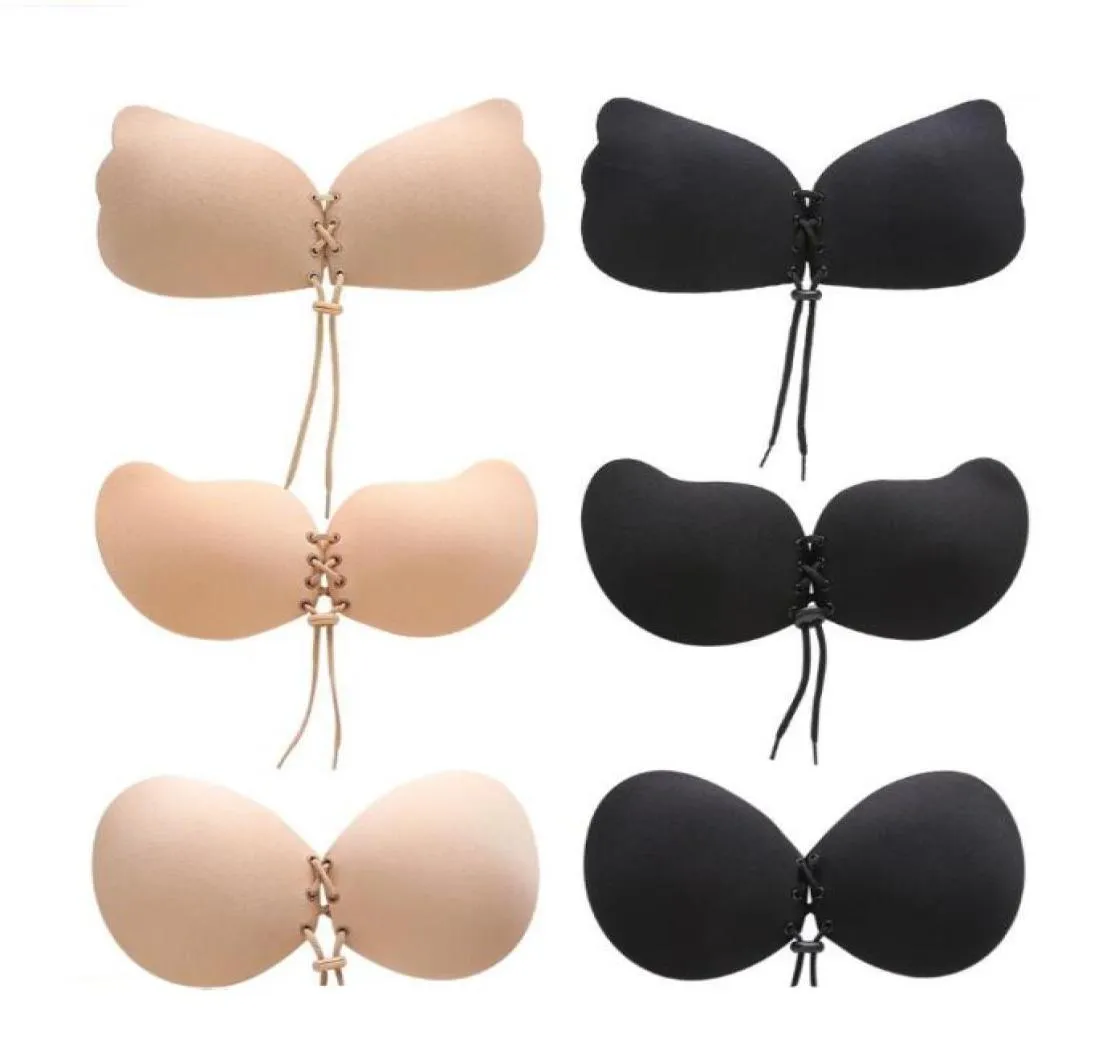 Femmes auto-adhésif sans bretelles coussin de poitrine noir soutien-gorge autocollant Silicone Push Up femmes 039s sous-vêtements soutien-gorge Invisible J13518717709