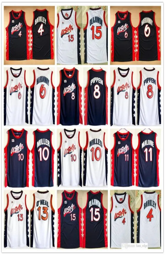 1996 EUA Dream Team Basketball Jerseys 15 Hakeem Olajuwon 6 Penny Hardaway 4 Charles Barkley 10 Reggie Miller 8 Scottie Pippen 5 G8027201