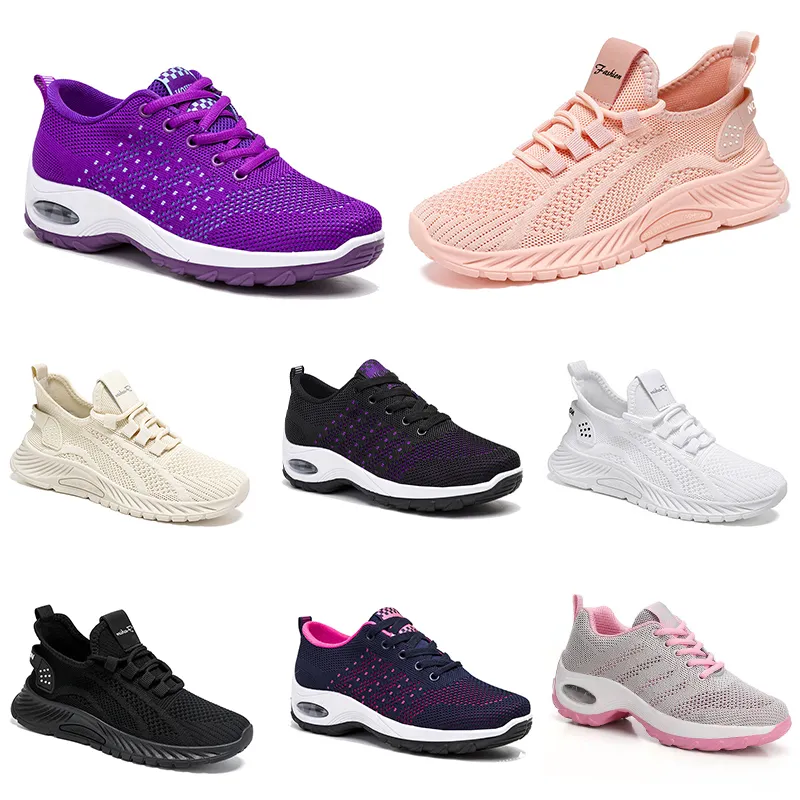 Wandelen Nieuwe lopende vrouwen schoenen Men Flat Shoes Soft Sole Fashion Purple White Black Comfortabele sportkleur Blokkering Q81- 93