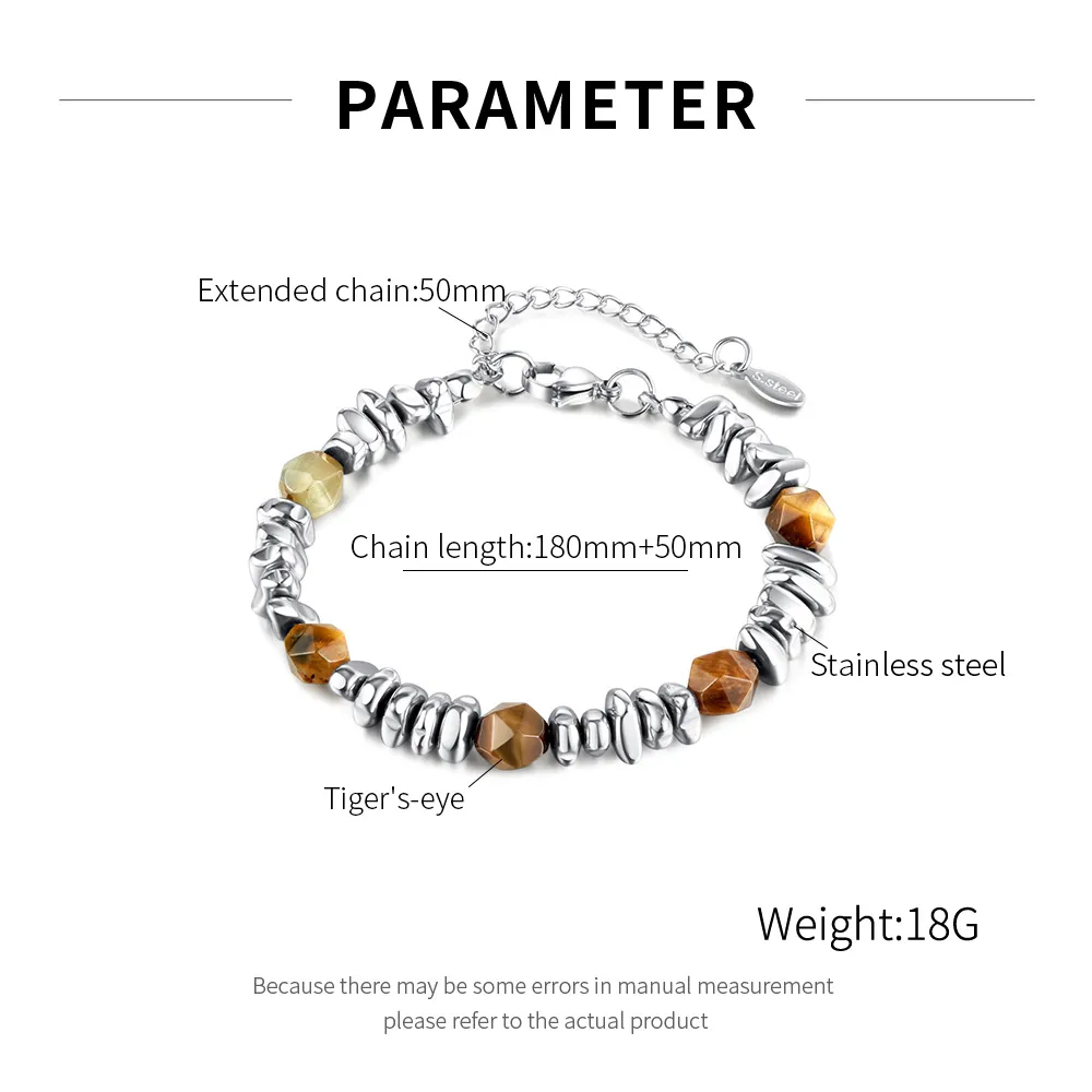 Oregelbunden pärlstav enkel hiphop rostfritt stål tigers ögonarmband för män kvinnor pojkar mode 7.87 tum +5 cm n1493