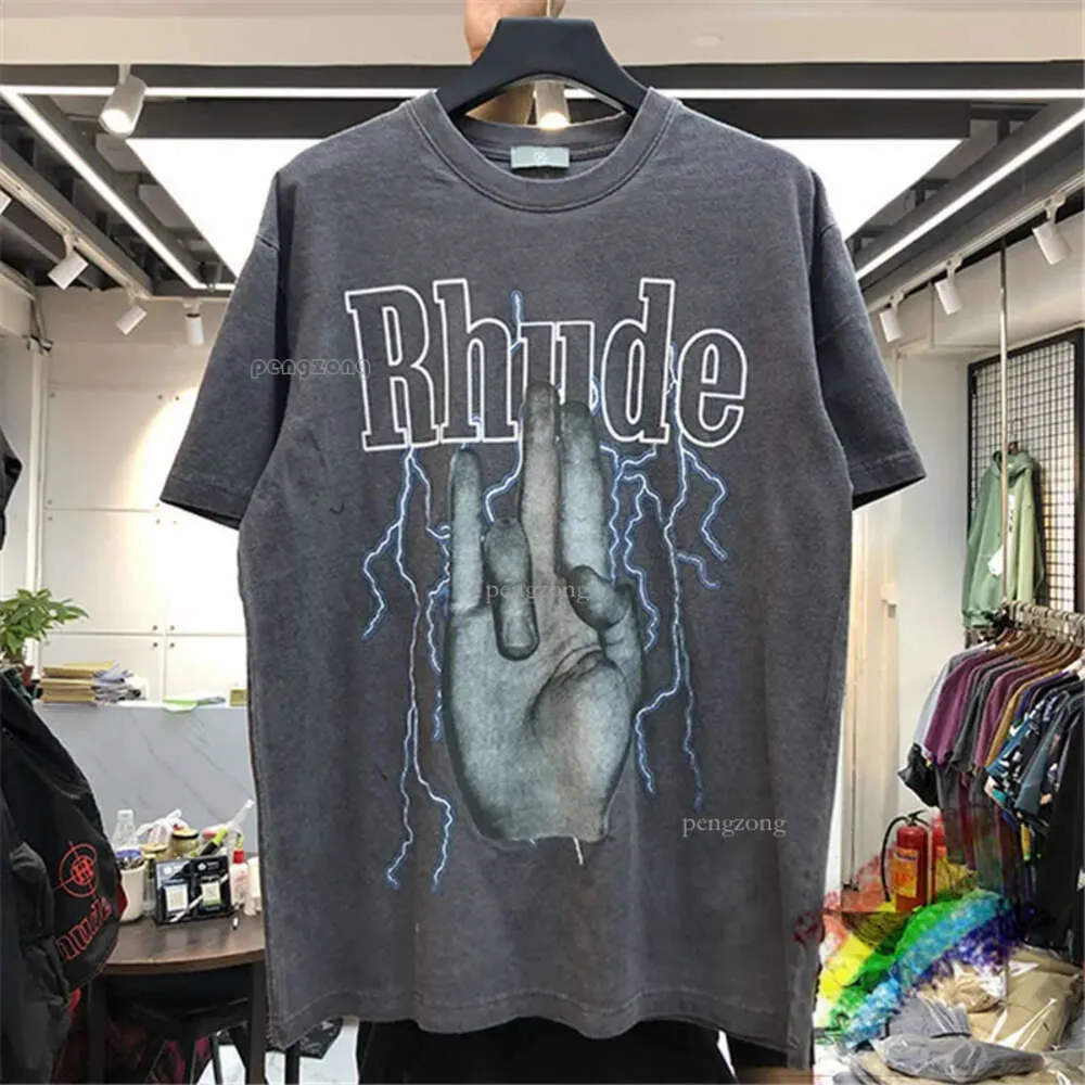 Rhude T Shirt Men Women Washed Do Old Streetwear T-shirts Summer Style High-quality Top Tees 129