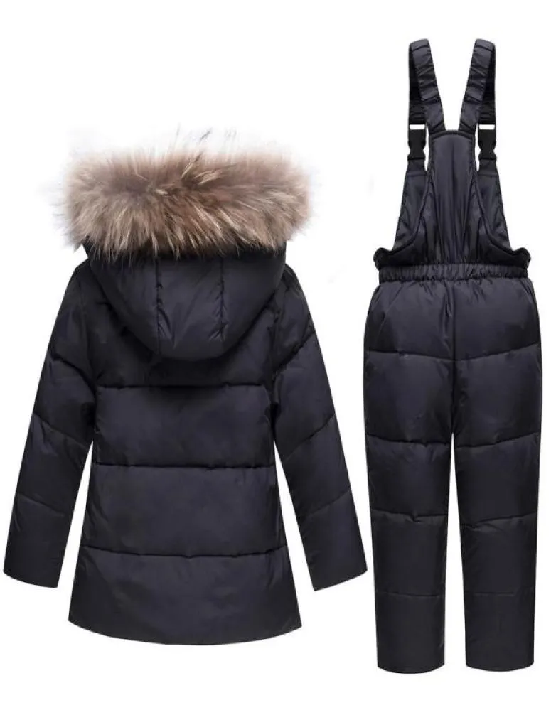 Bambini Abiti invernali Ragazzi Ragazze Piumino d'anatra Pantaloni con bretelle 2 pezzi Set di abbigliamento Termico Bambini Cappotto caldo più spesso Abbigliamento da neve Parka9435531