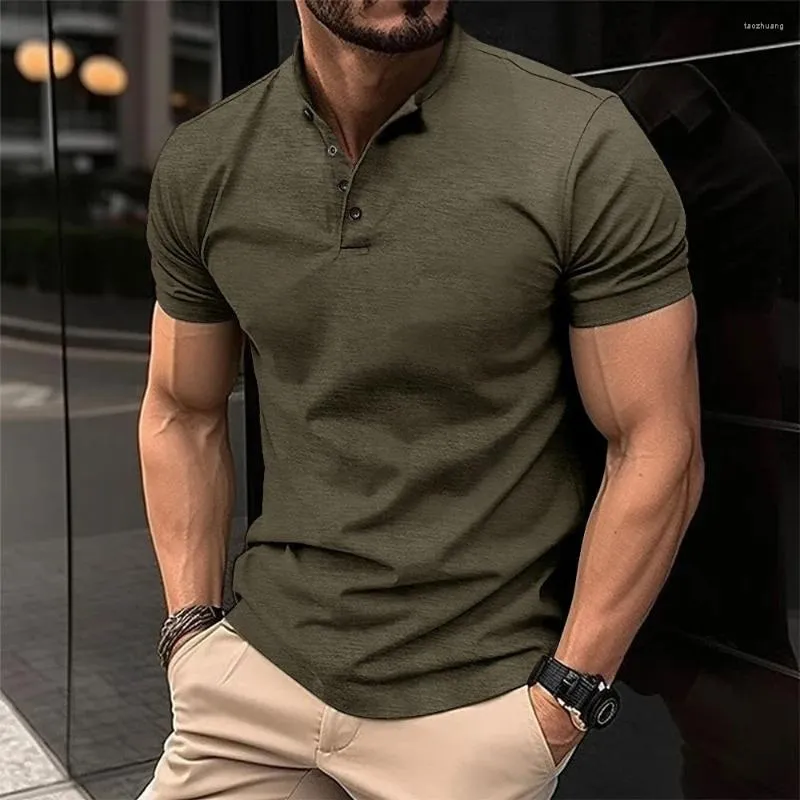 Мужские поло 2024, летняя мужская футболка с четырьмя пуговицами и короткими рукавами, повседневная мужская однотонная дышащая рубашка-поло S-2XL