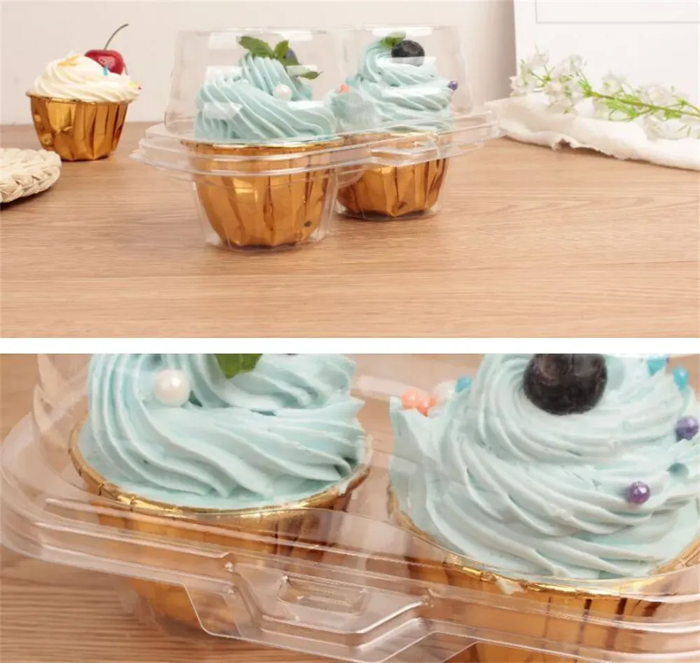 Factory 2 Compartment Cupcake Container - Deep Cupcakes Carrier Holder Box BPA Free Clear Plastic Case Stackable