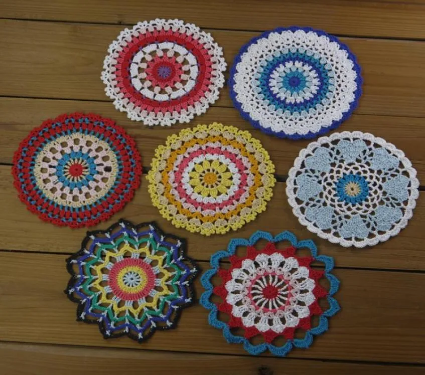 14Piese 7design Per design 2 PCS Beautiful Crochet Vintage Doily Vintage Handmade Multi Colored Doilies Coasters7656282