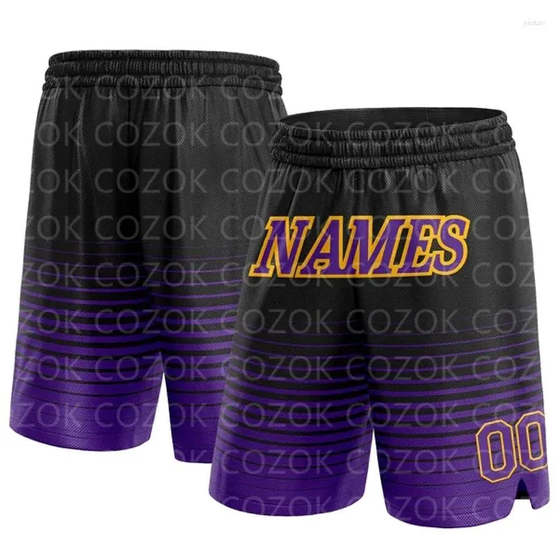 Men's Shorts Custom Black Purple Line Authentic Basketball 3D Printed Men Your Name Mumber Quick Drying Beach