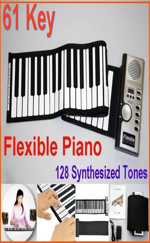 Piano digital de 61 teclas, portátil, flexível, enrolar 128 sintetizadores diferentes com teclas macias, alto-falante externo, piano eletrônico 4661345