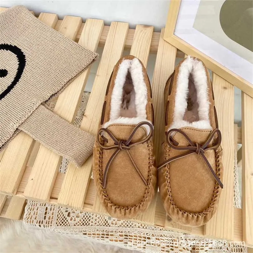 30% OFF Sports shoes 2024 Womens Lizard Pattern Wool Bean Bow Thickened Cotton Bun Shoes Snow Boots