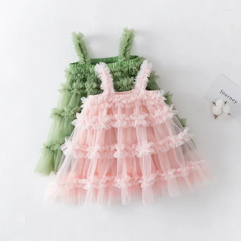 Abiti da ragazza estivi Babay Girls Princess Tulle Dress Compleanno cinturino con volant per vestiti per bambini Tutu in rete Kid Party Vestido