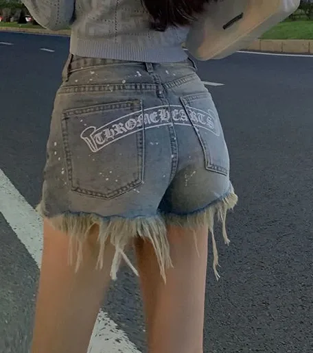 Haruku Mode Biker Shorts 2023 Sommer Neue Sexy Mädchen Hohe Taille Dünne EINE Linie Hosen Flut Kurze Jeans Frauen