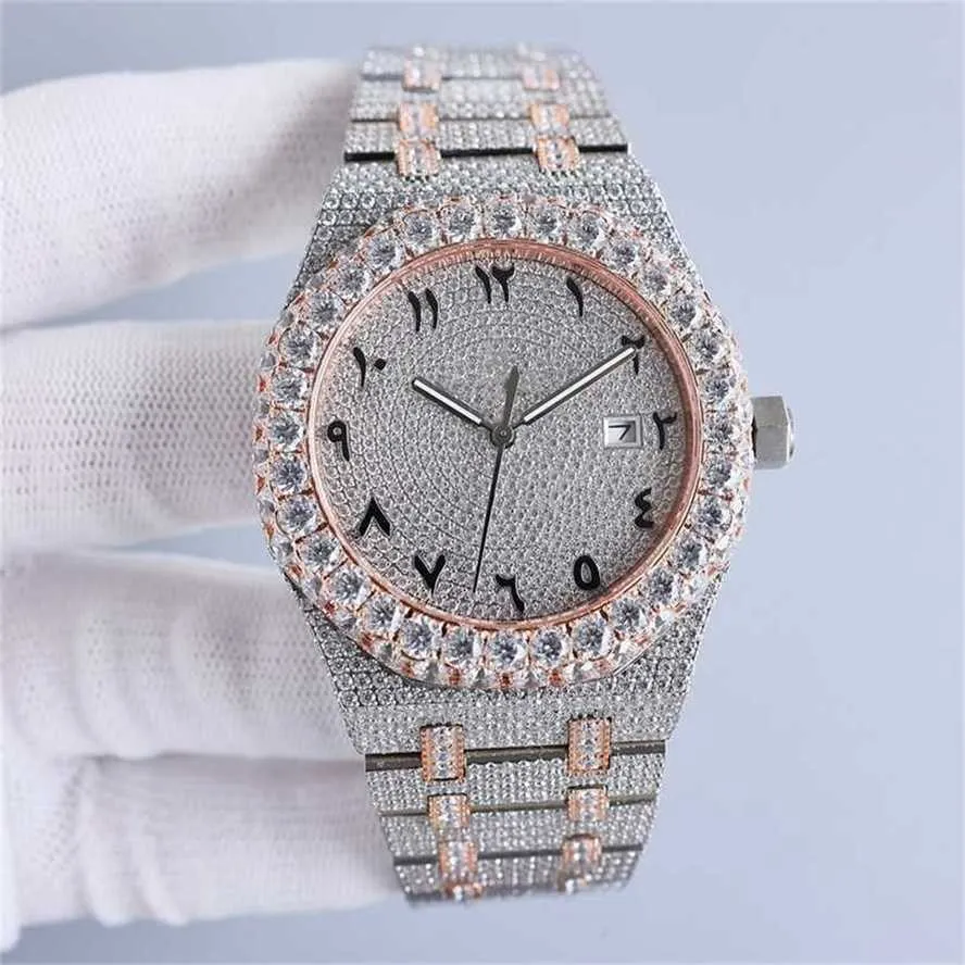 % 68 OFF Saat Saat El Yapımı Elmaslar Erkekler Otomatik Mekanik 42mm Elmasla Çıkarılmış Çelik 904L Safir Ladies Business Wristwatch Montre De Luxe