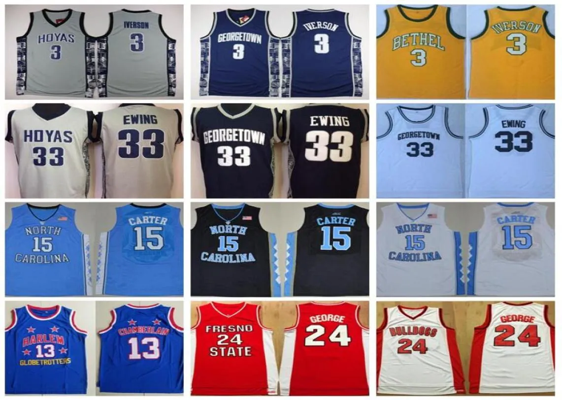 University 3 Georgetown Hoyas Allen Iverson Jersey Patrick Ewing Uniform 33 Vince Carter Paul George Wilt Chamberlain 13 College B2355280