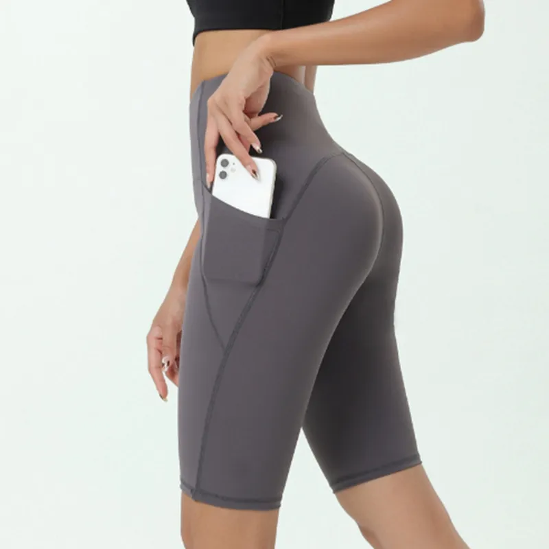 AL-68 No awkwardness line five part pants high waisted peach buttocks pocket yoga pants shorts for womes