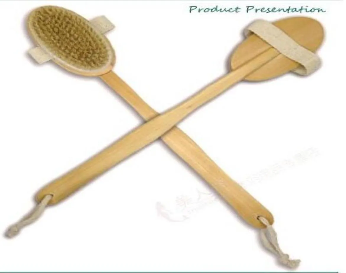 Fashion Natural Long Wood Borstle Body Brush Massager Bath Shower Back Spa Scrubber6561598