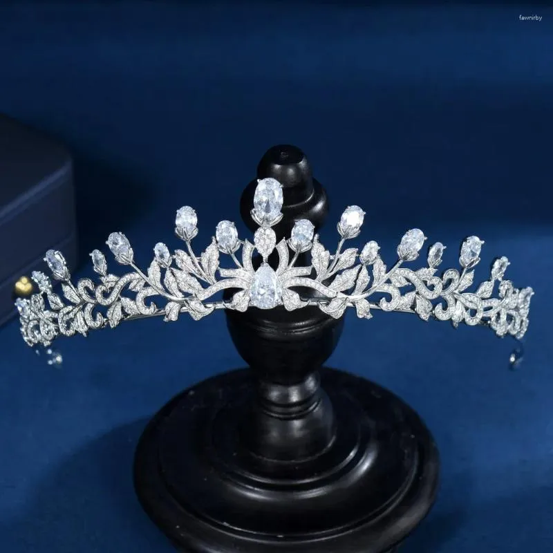 Hårklipp hibrid unik blommor design kubik zirkoniumkronor brud tiara bröllop smycken för kvinnors kristalltillbehör bijoux c-131
