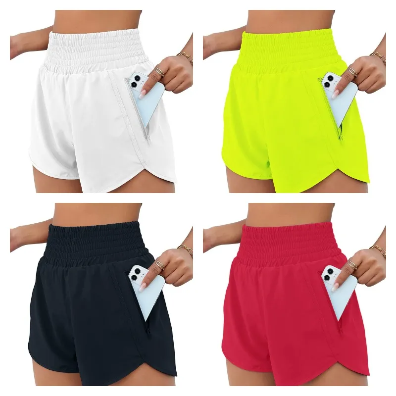 Pantaloncini da yoga da donna Rie Short traspiranti ad asciugatura rapida Pantaloncini da yoga foderati incorporati Sport corti Cerniera nascosta Tasca laterale a scomparsa Pantaloni sportivi da corsa con