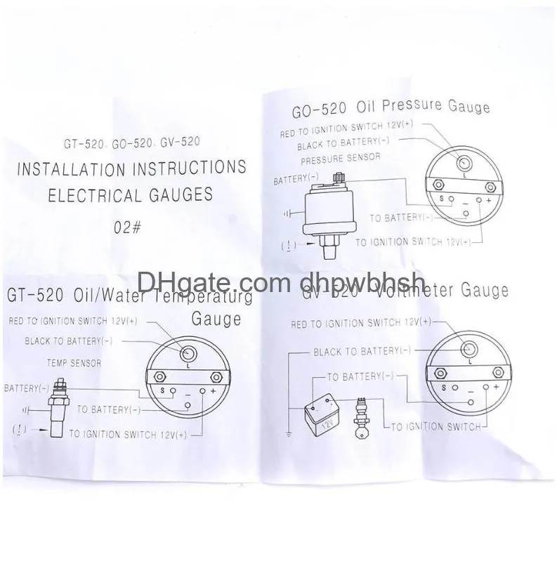 12V 52mm Automotive Instrument Panel Black Triple Water Temperatur Fahrenheit Oljetryck PSI Voltmeter