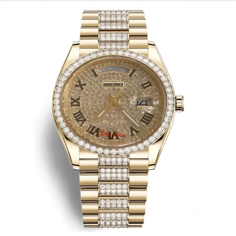 Master watch luxuoso e nobre caixa de ouro mostrador de diamante 36 mm vidro de safira movimento mecânico automático inteiro varejo297x