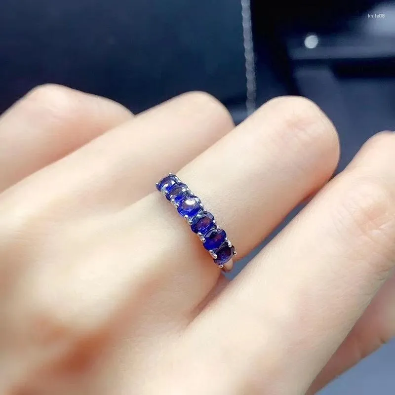 Bagues de cluster CoLife Bijoux Natural Sapphire Band Bague 6 pièces 3mm 4mm Bleu 925 Argent Cadeau pour femme