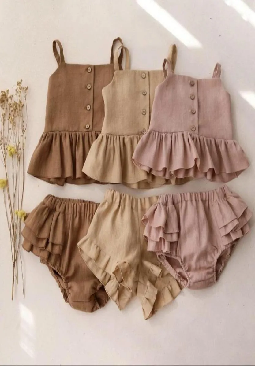 Clothing Sets Born Clothes 02 Years Old 2022 Summer Girls Sling Top Four Corners Ruffle Shorts Baby Solid Color Casual 2Pcs5438683