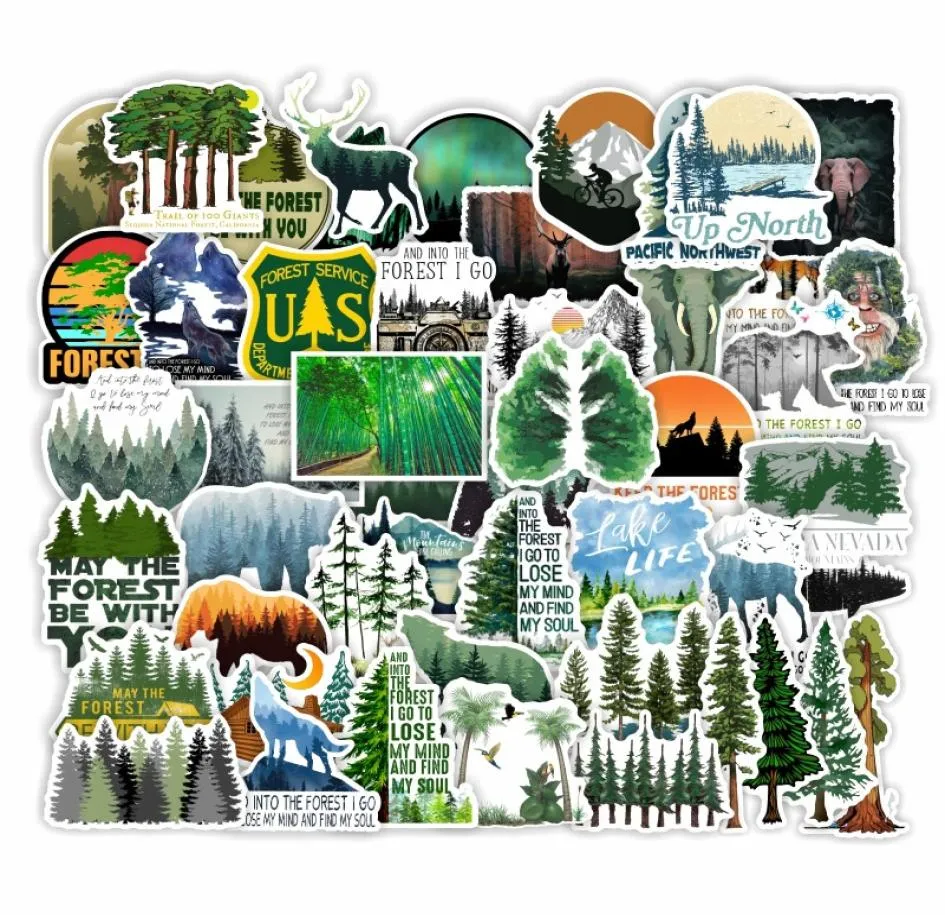 Pack of 50Pcs Whole Outdoor Forest Stickers Waterproof Sticker For Luggage Laptop Skateboard Notebook Water Bottle Car decals 5952323