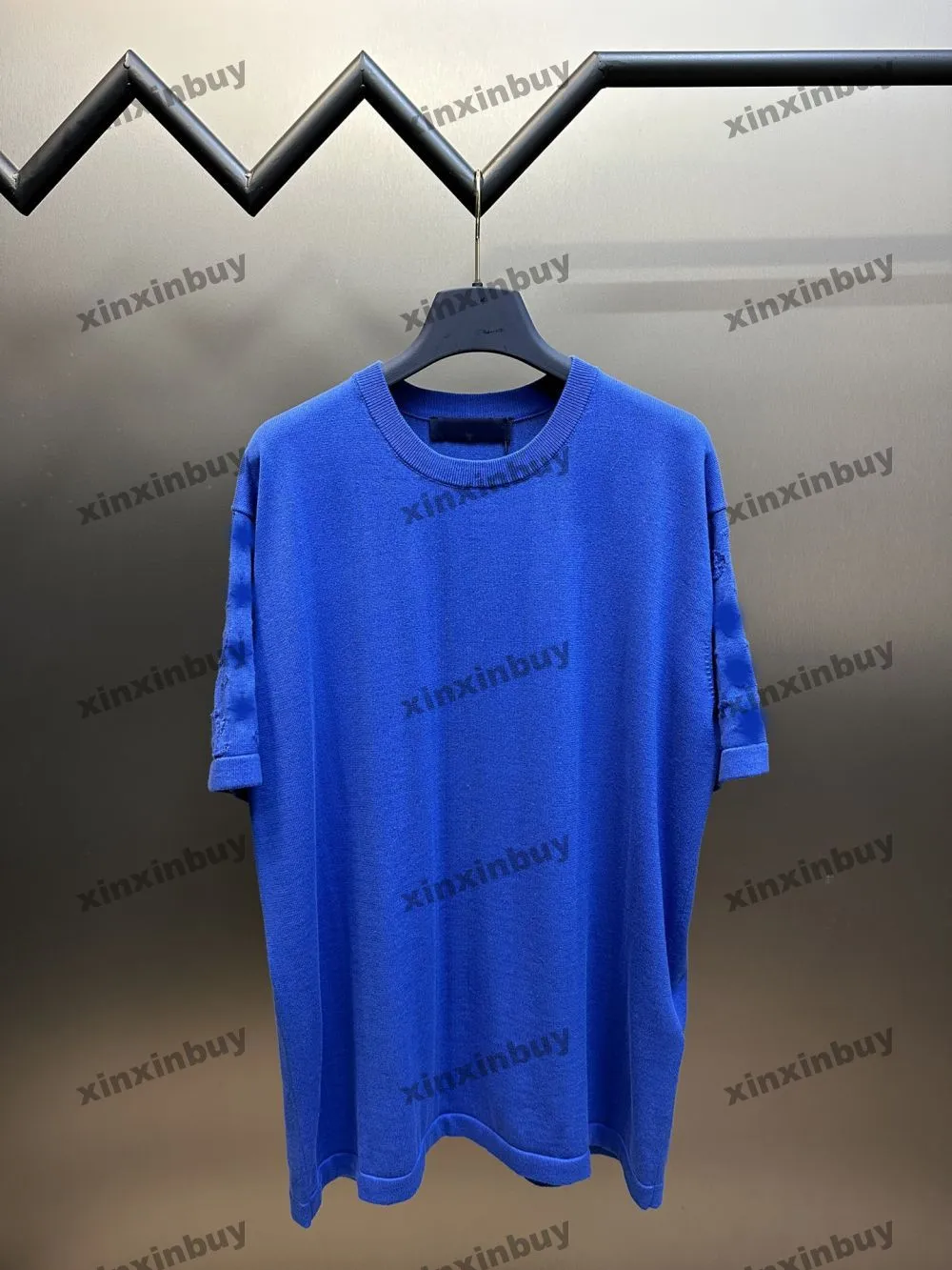 Xinxinbuy Men Designer Tee T Shirt 2024 Woolen List Jacquard rękawy Paris Wzór krótkiego rękawu Bawełni