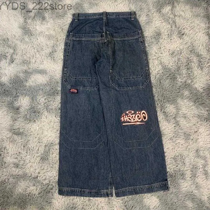 Jeans Jeans Streetwear JNCO Y2K Harajuku Hip Hop Carta Gráficos Retro Azul Baggy Gótico Cintura alta Pantalones de pierna ancha 240304