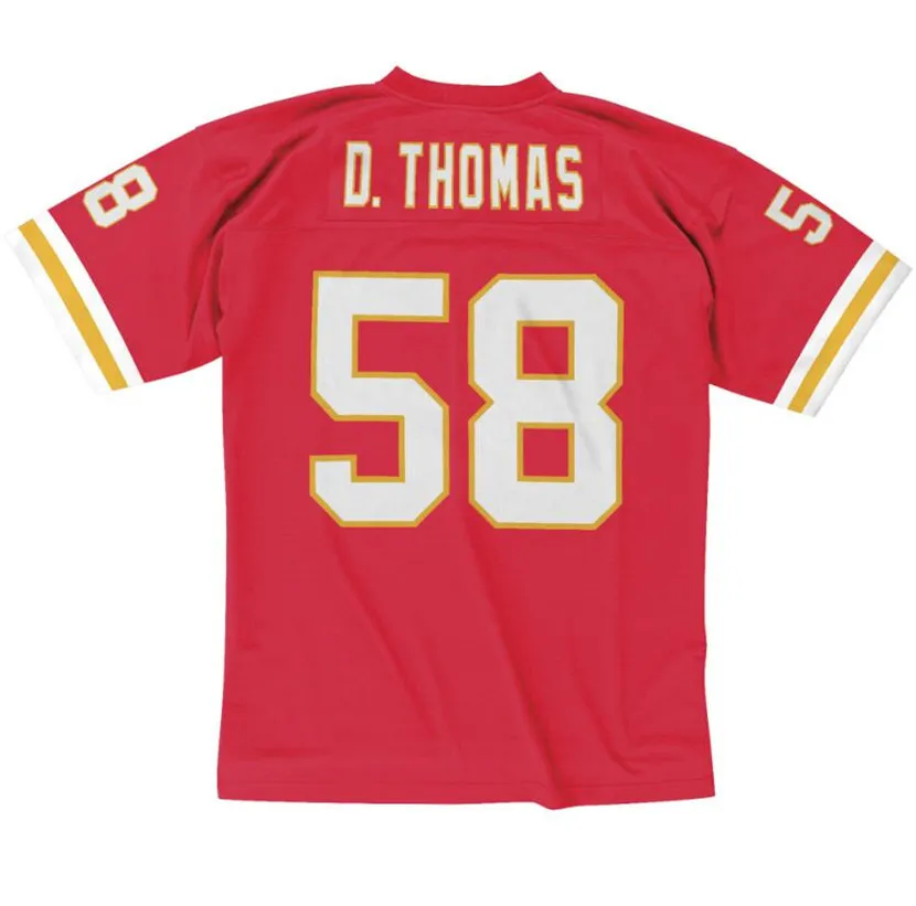 Stitched Football Jersey 58 Derrick Thomas 1994 Red Mesh Retro Rugby Jerseys Män kvinnor och ungdom S-6XL