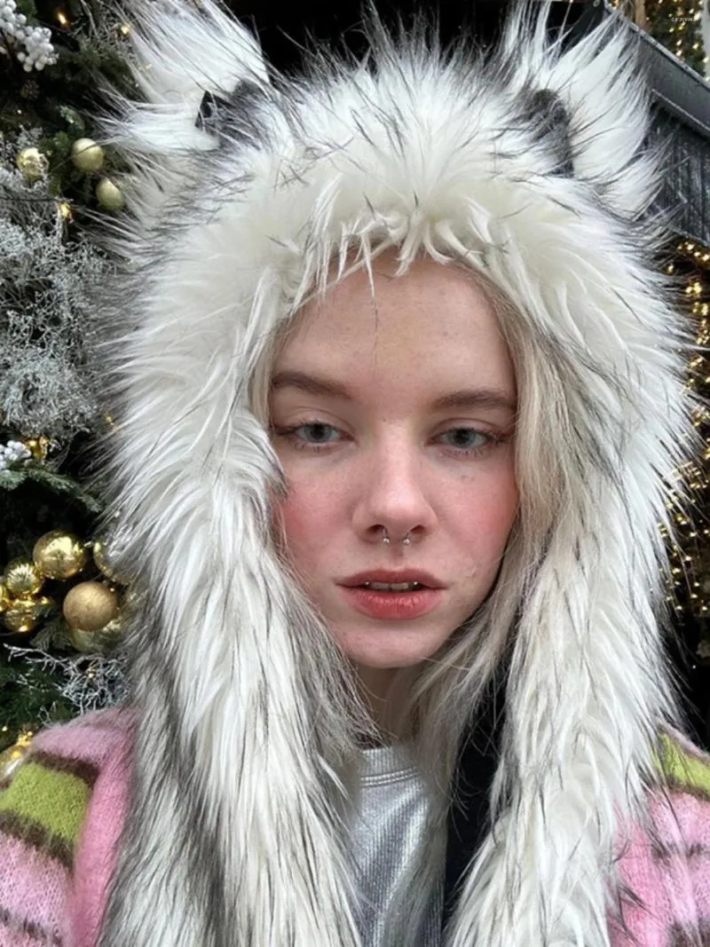 Baskenmützen Weihnachten Mädchen Pelz Batik Ohren Schal Handschuhe One Hat Pure Desire Niedliche warme Ohrenklappen Mütze