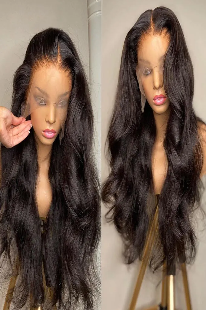 Body Wave Human Hair Wigs 4x4 5x5 13x4 Transparent spets peruk för svarta kvinnor 30 32 34 36 38 40 tum PRE PLUCKED Natural Hairlin4604949