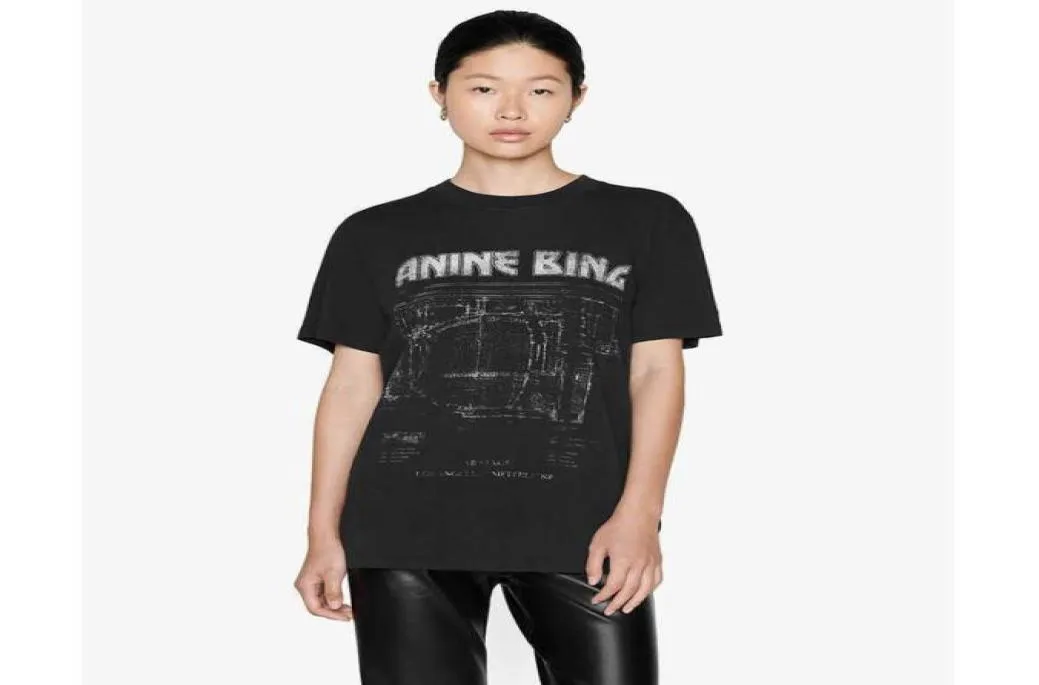 Mode anine 23ss bing cotton rond cou tee-shirt lettre dessin imprimé noir manche courte tshirt designer