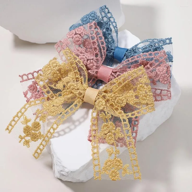 Hair Accessories 2pcs/set Elegant Lace Embroidery Bow Clip Solid Pin Retro Headband With Clips Girls Kid Princess Gift